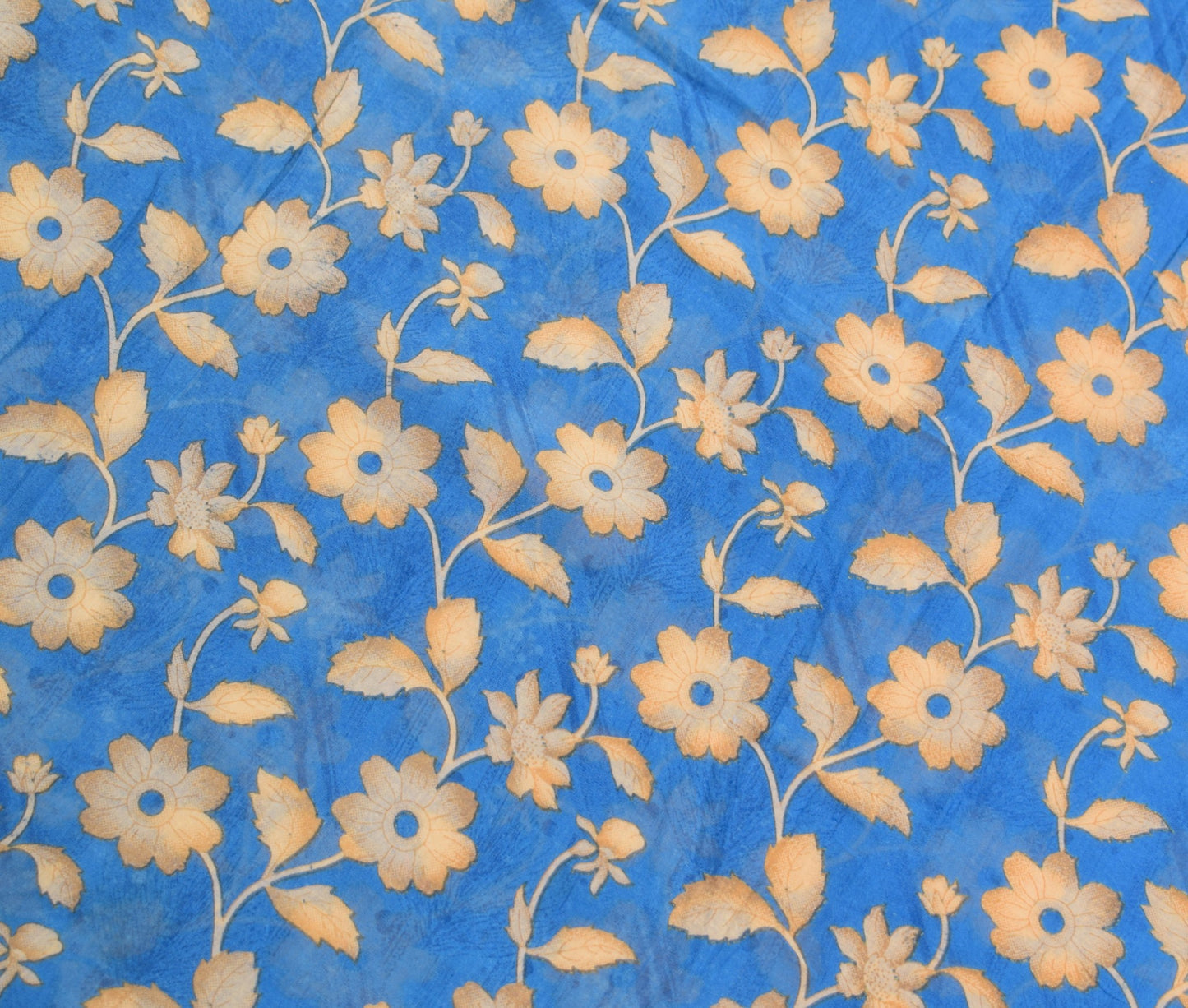 Sushila Vintage Floral Blue Scrap Saree Pure Cotton Printed Soft Sari Fabric