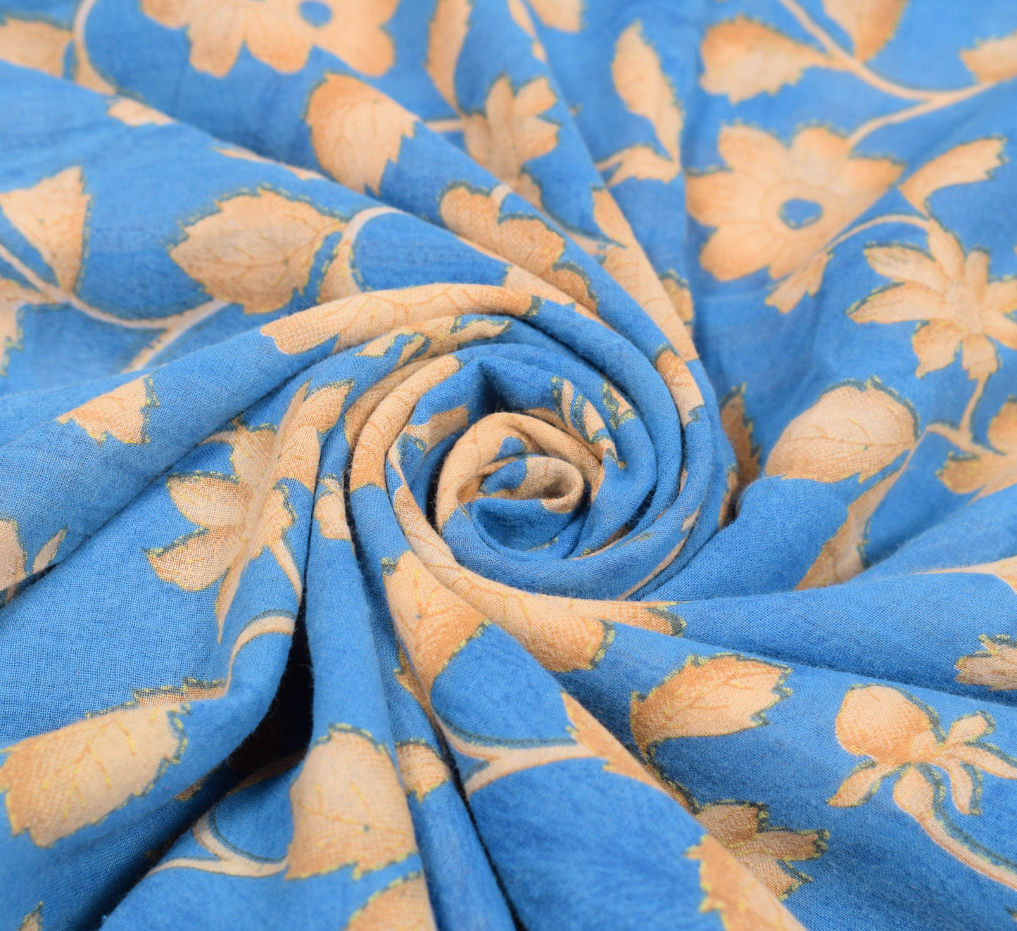 Sushila Vintage Floral Blue Scrap Saree Pure Cotton Printed Soft Sari Fabric