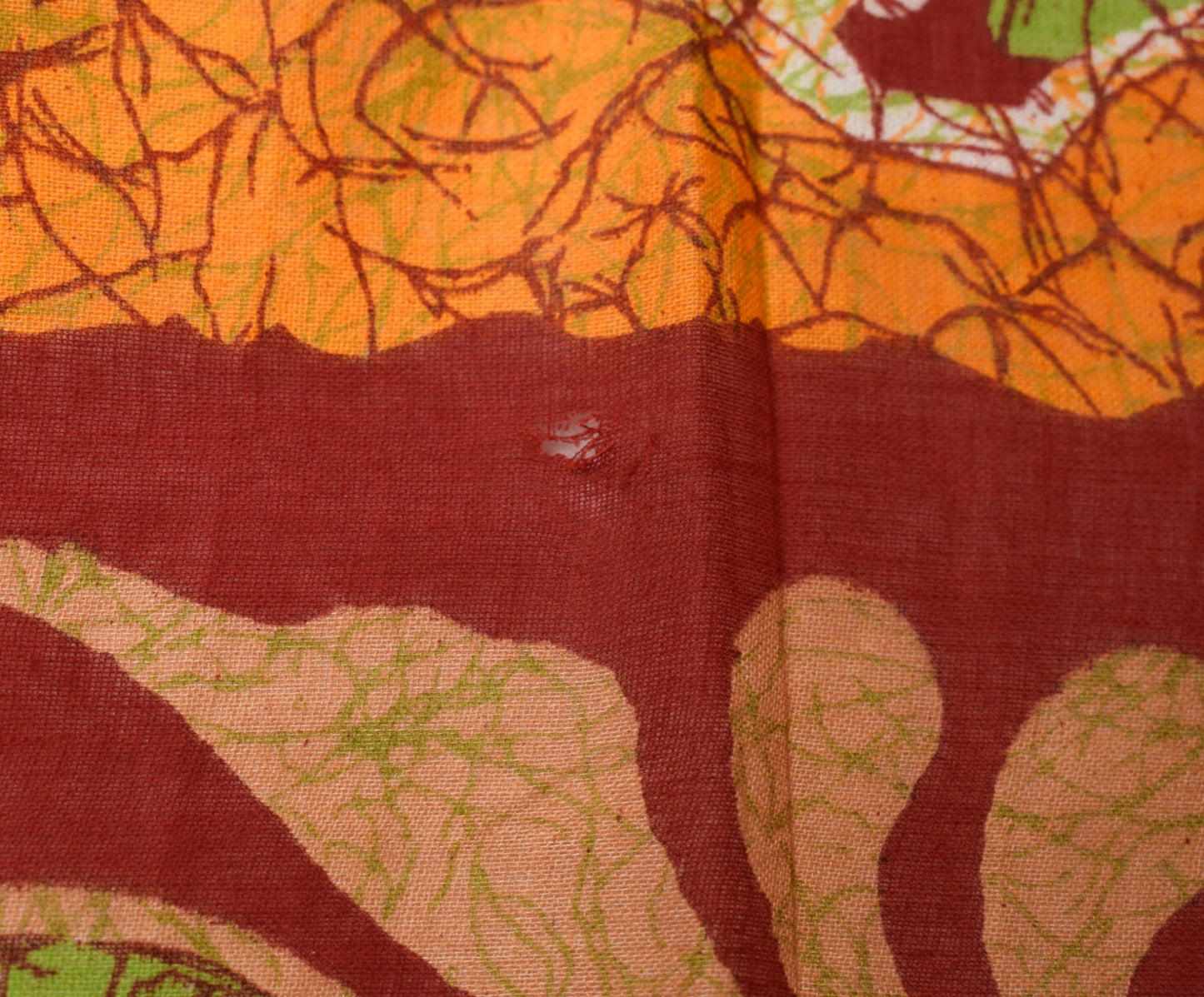 Sushila Vintage Red Orange Scrap Saree Pure Cotton Batik Printed 5YD Sari Fabric