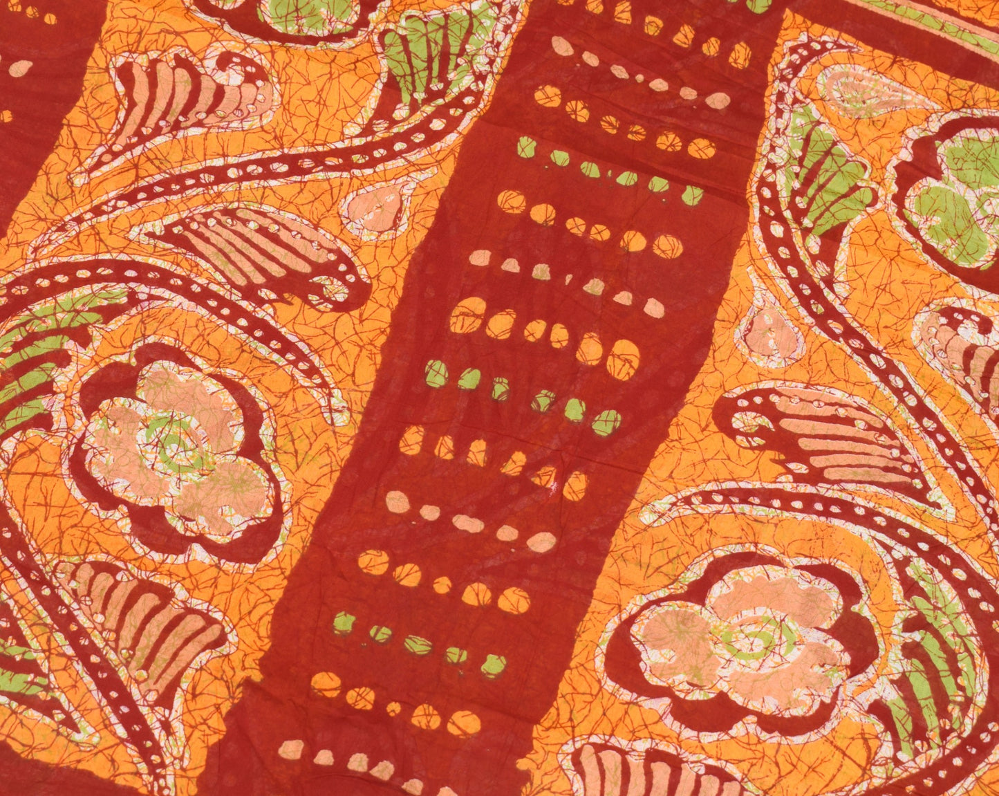 Sushila Vintage Red Orange Scrap Saree Pure Cotton Batik Printed 5YD Sari Fabric