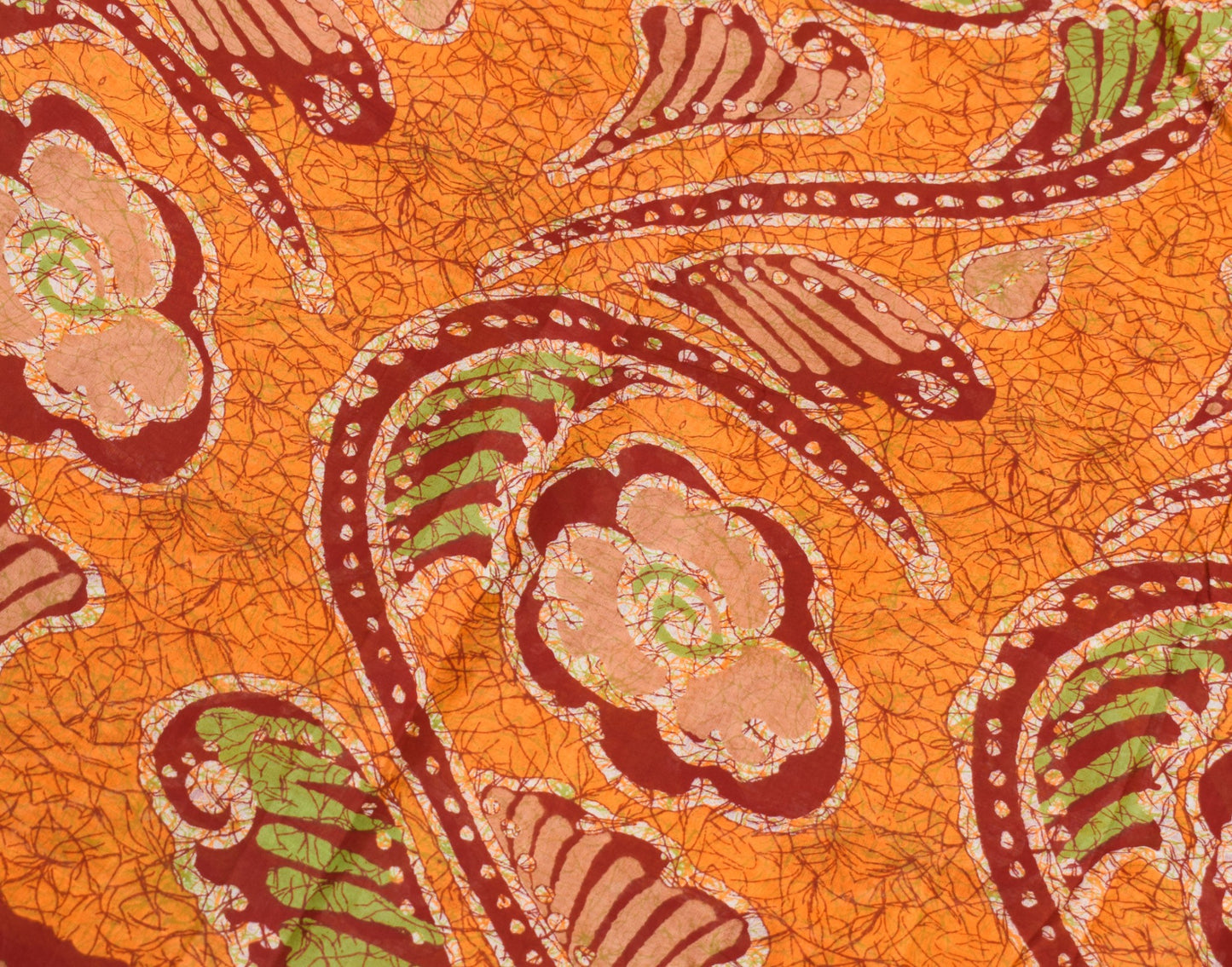 Sushila Vintage Red Orange Scrap Saree Pure Cotton Batik Printed 5YD Sari Fabric