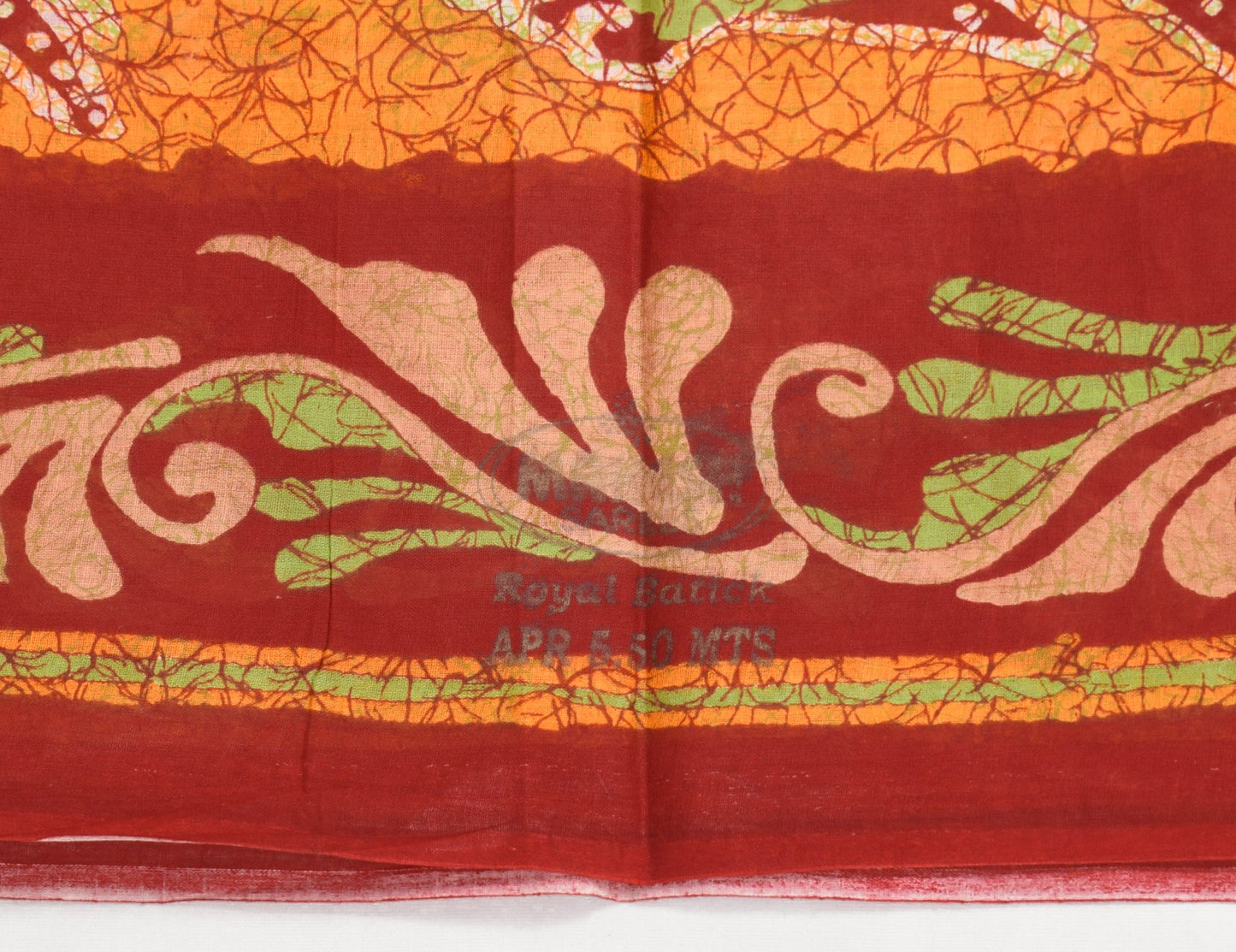 Sushila Vintage Red Orange Scrap Saree Pure Cotton Batik Printed 5YD Sari Fabric