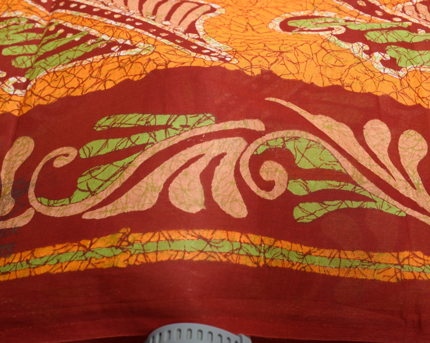 Sushila Vintage Red Orange Scrap Saree Pure Cotton Batik Printed 5YD Sari Fabric