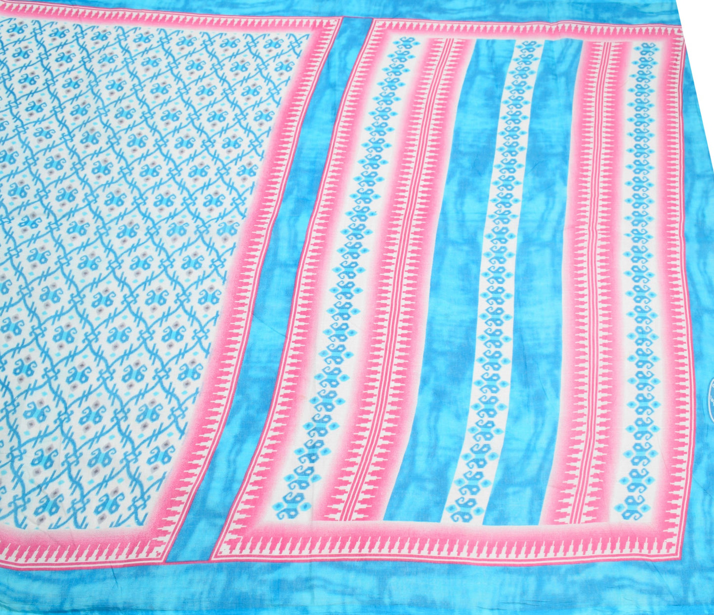 Sushila Vintage White Scrap Saree Pure Cotton Paisley Printed Sari Craft Fabric