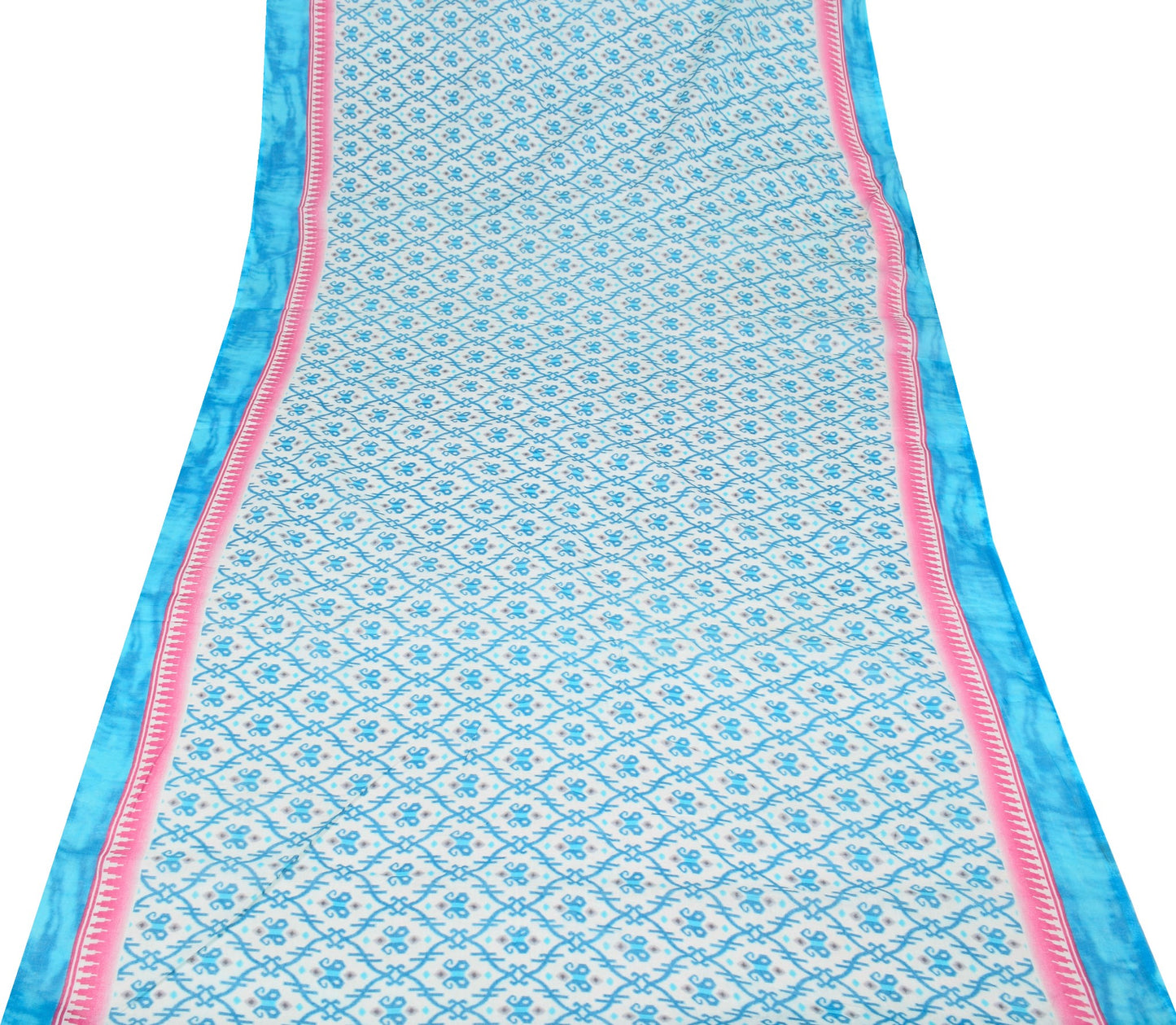 Sushila Vintage White Scrap Saree Pure Cotton Paisley Printed Sari Craft Fabric