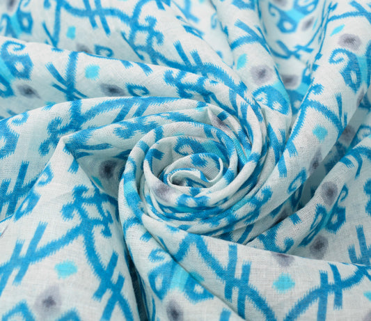 Sushila Vintage White Scrap Saree Pure Cotton Paisley Printed Sari Craft Fabric