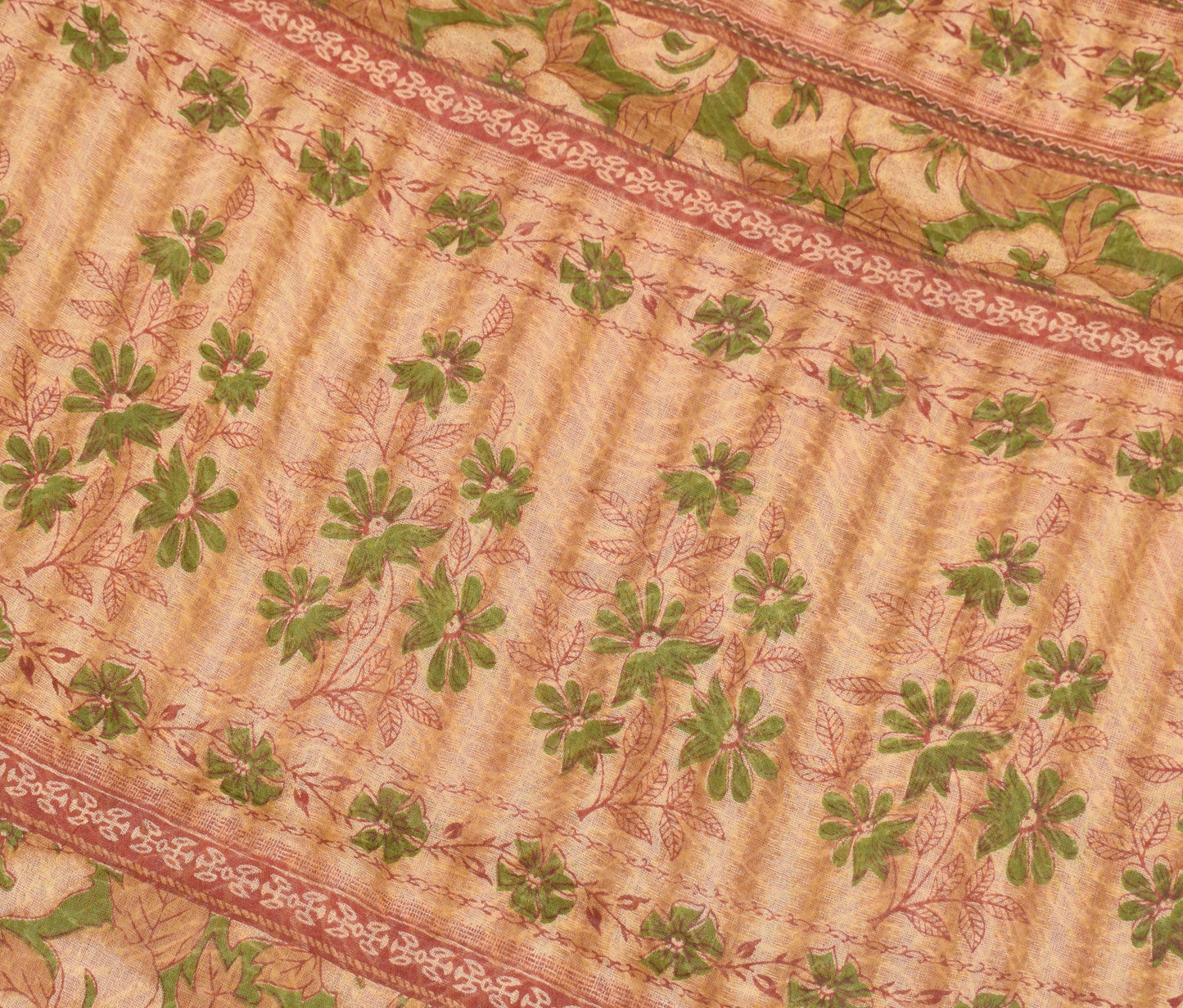 Sushila Vintage Brown Scrap Saree Pure Cotton Printed Indian Sari Craft Fabric