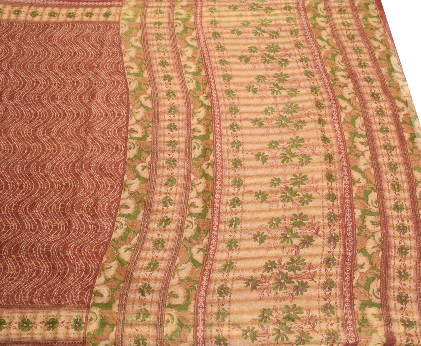 Sushila Vintage Brown Scrap Saree Pure Cotton Printed Indian Sari Craft Fabric