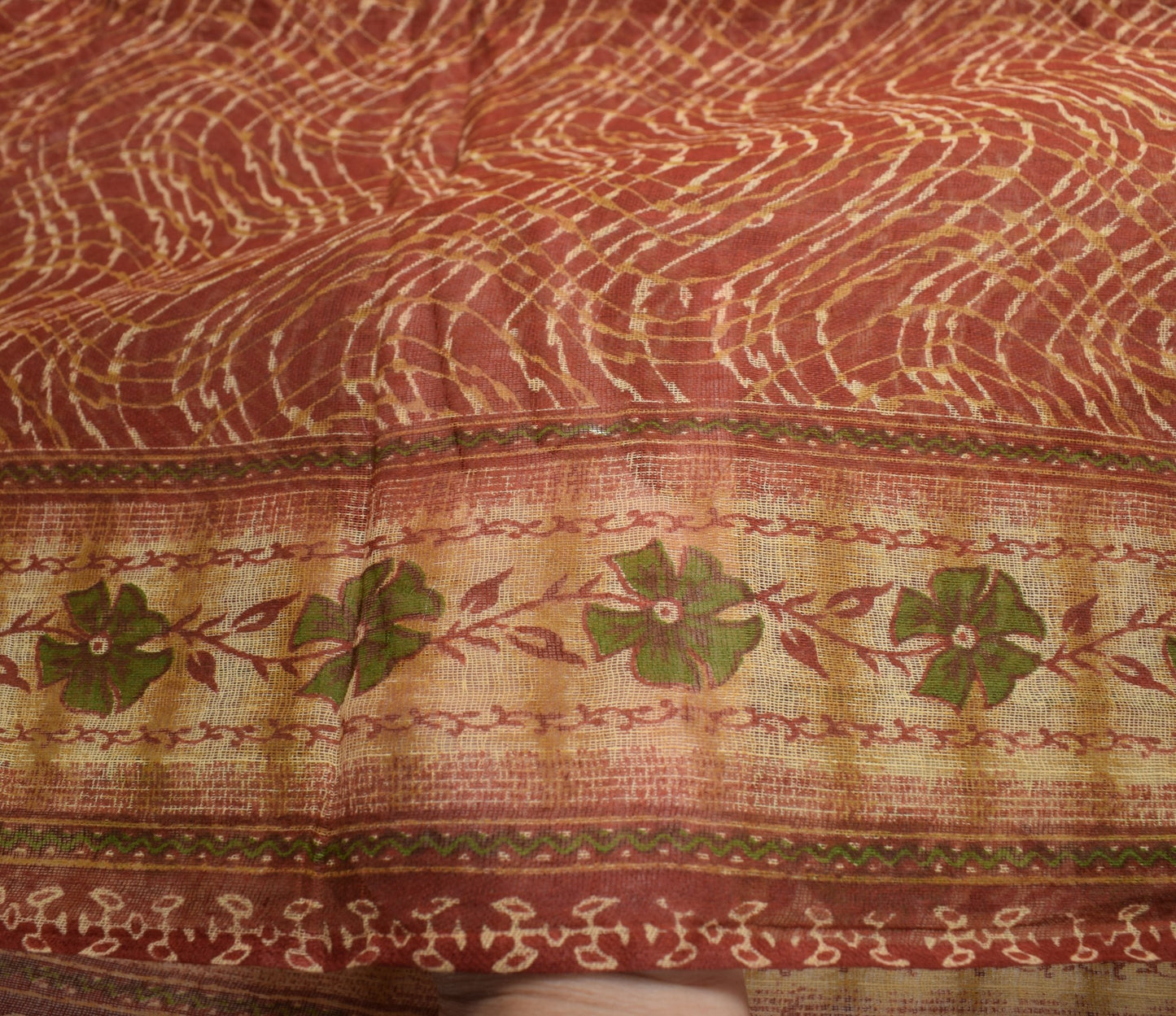 Sushila Vintage Brown Scrap Saree Pure Cotton Printed Indian Sari Craft Fabric
