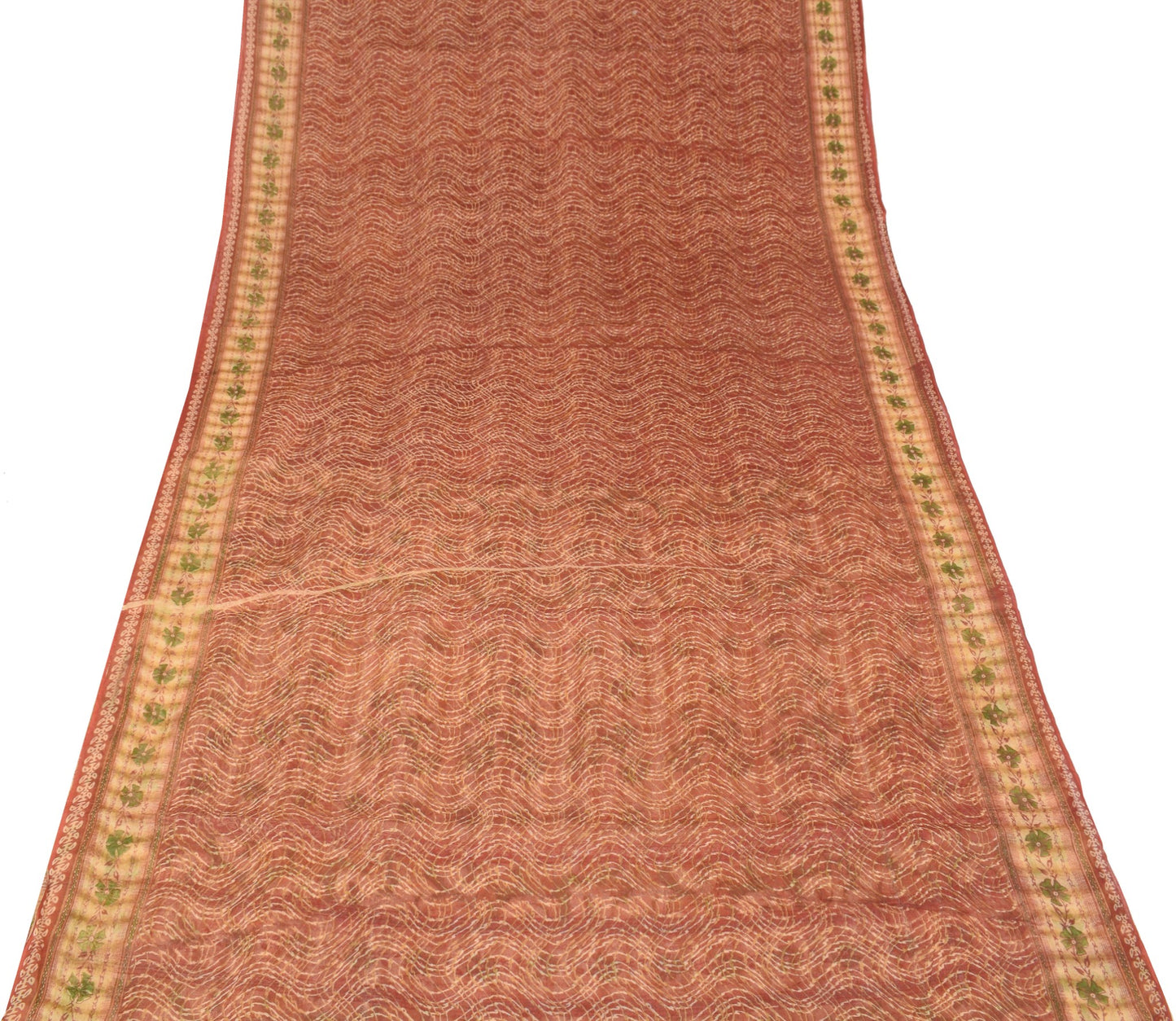 Sushila Vintage Brown Scrap Saree Pure Cotton Printed Indian Sari Craft Fabric