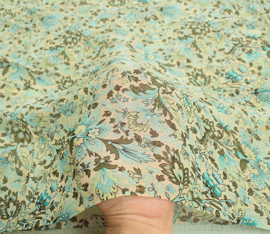 Sushila Vintage Cream Scrap Saree Pure Georgette Printed Floral Sari Fabric