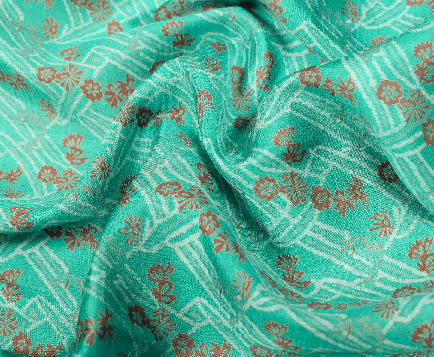 Sushila Vintage Aqua Green Scrap Saree Pure Silk Printed Floral Remnant Sari