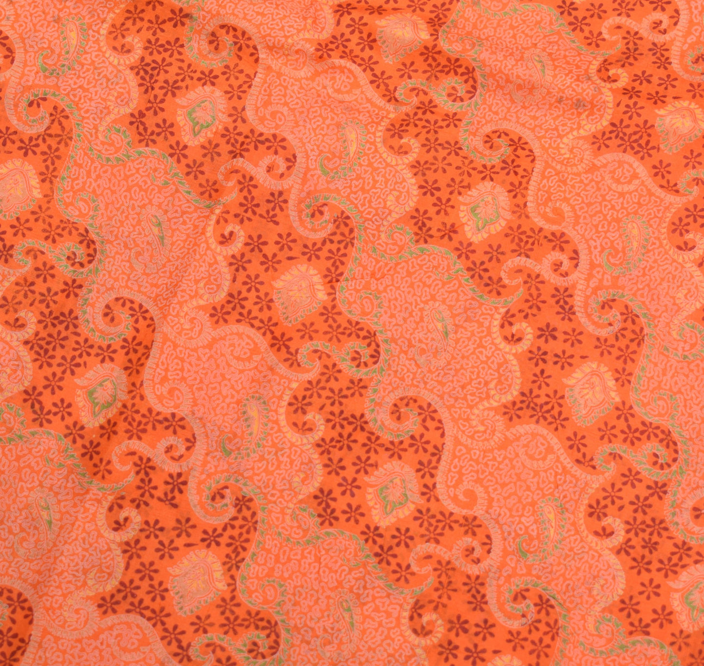 Sushila Vintage Orange Scrap Saree Pure Silk Printed Abstract Sari Craft Fabric