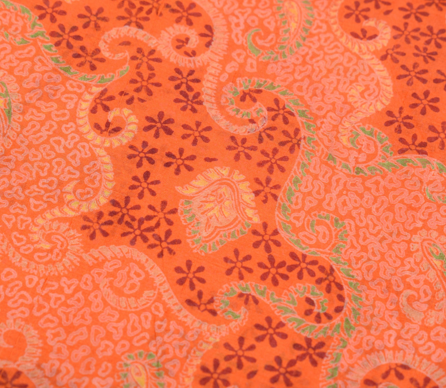 Sushila Vintage Orange Scrap Saree Pure Silk Printed Abstract Sari Craft Fabric