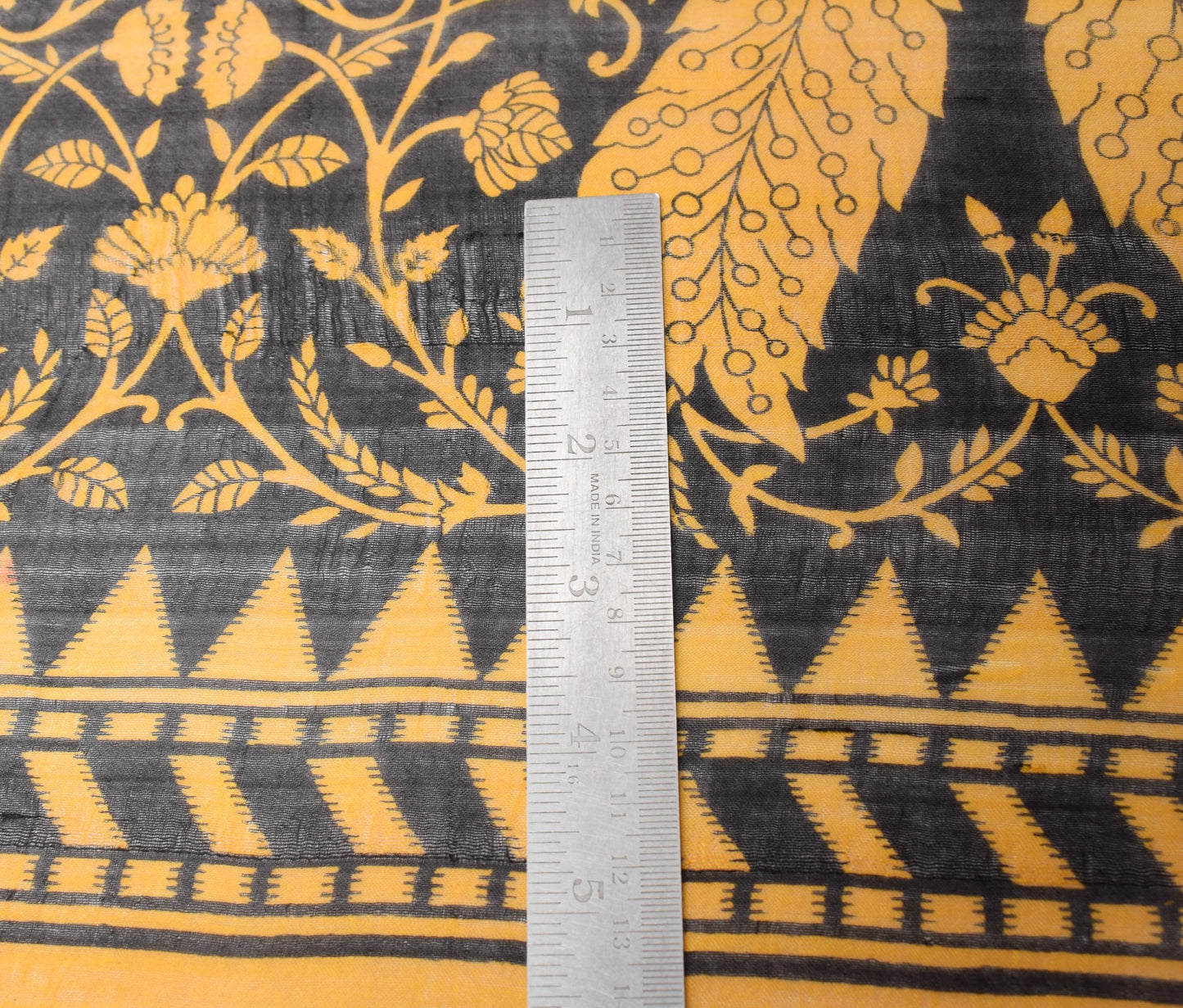 Sushila Vintage Yellow Scrap Saree Pure Silk Printed Floral Birds Remnant Sari
