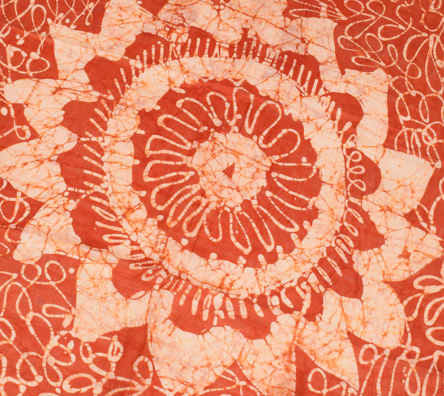 Sushila Vintage Rust Scrap Saree Pure Silk Batik Printed Remnant Sari 5YD Fabric