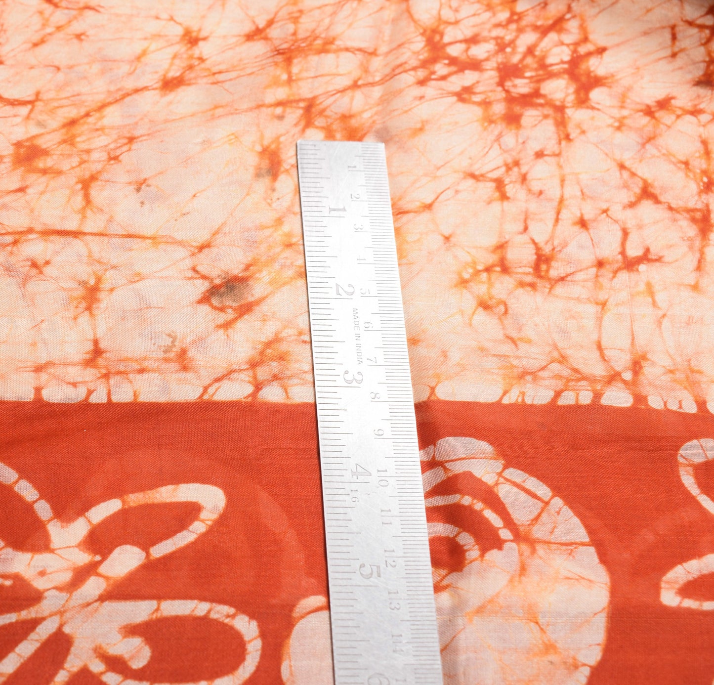 Sushila Vintage Rust Scrap Saree Pure Silk Batik Printed Remnant Sari 5YD Fabric