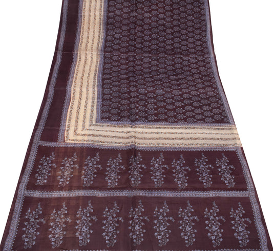 Sushila Vintage Floral Scrap Saree Pure Silk Printed Floral Remnant Sari Fabric