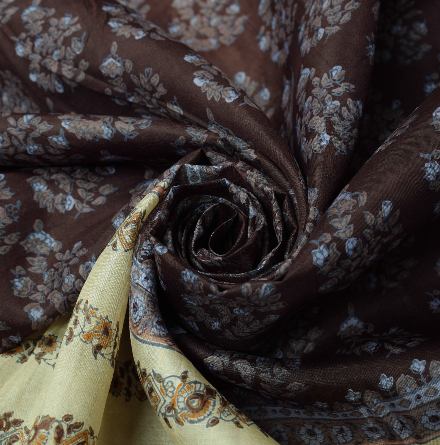Sushila Vintage Floral Scrap Saree Pure Silk Printed Floral Remnant Sari Fabric