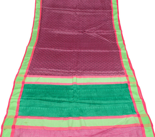 Sushila Vintage Purple Scrap Saree Pure Silk Printed Paisley Remnant Sari Fabric