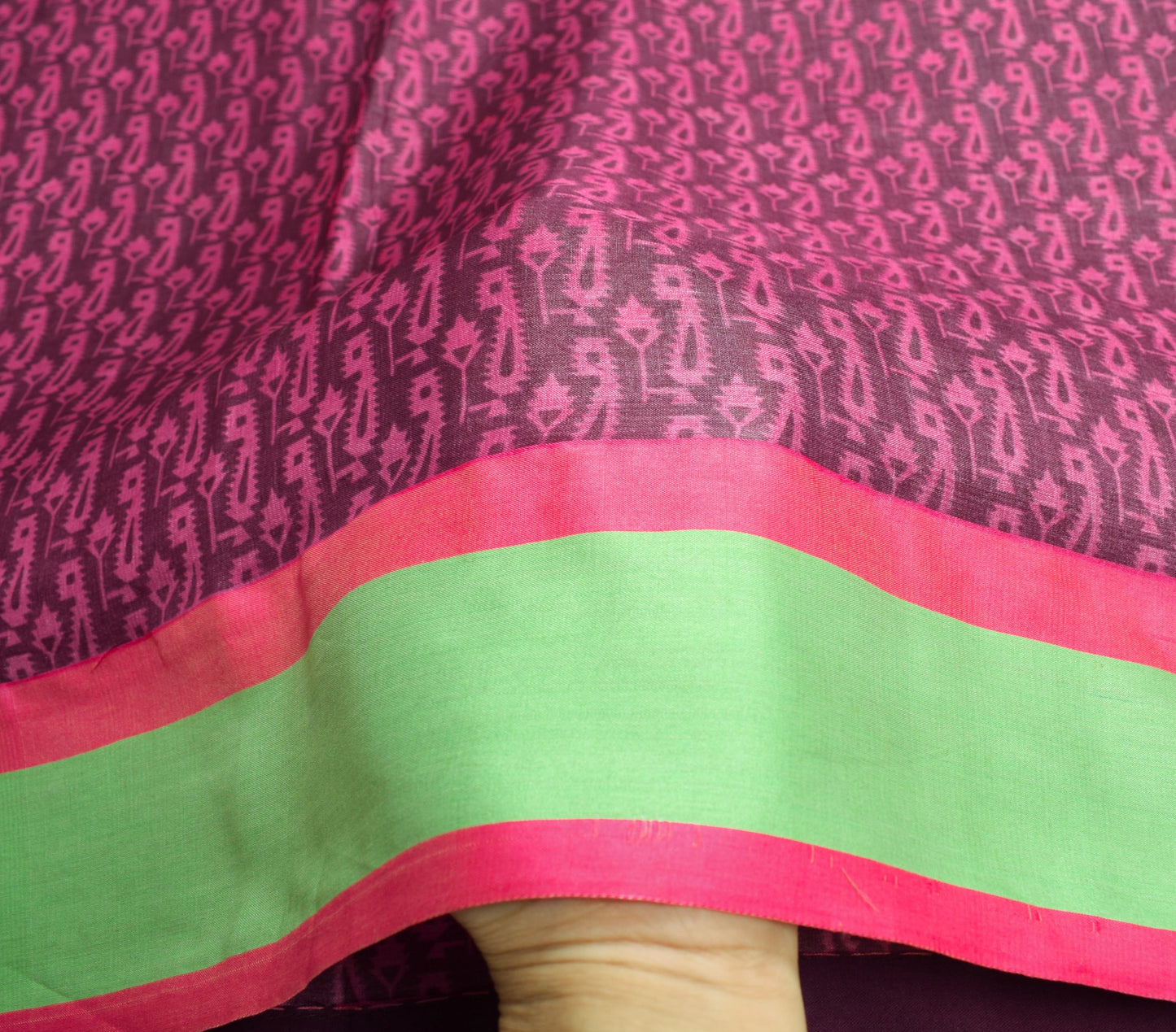 Sushila Vintage Purple Scrap Saree Pure Silk Printed Paisley Remnant Sari Fabric