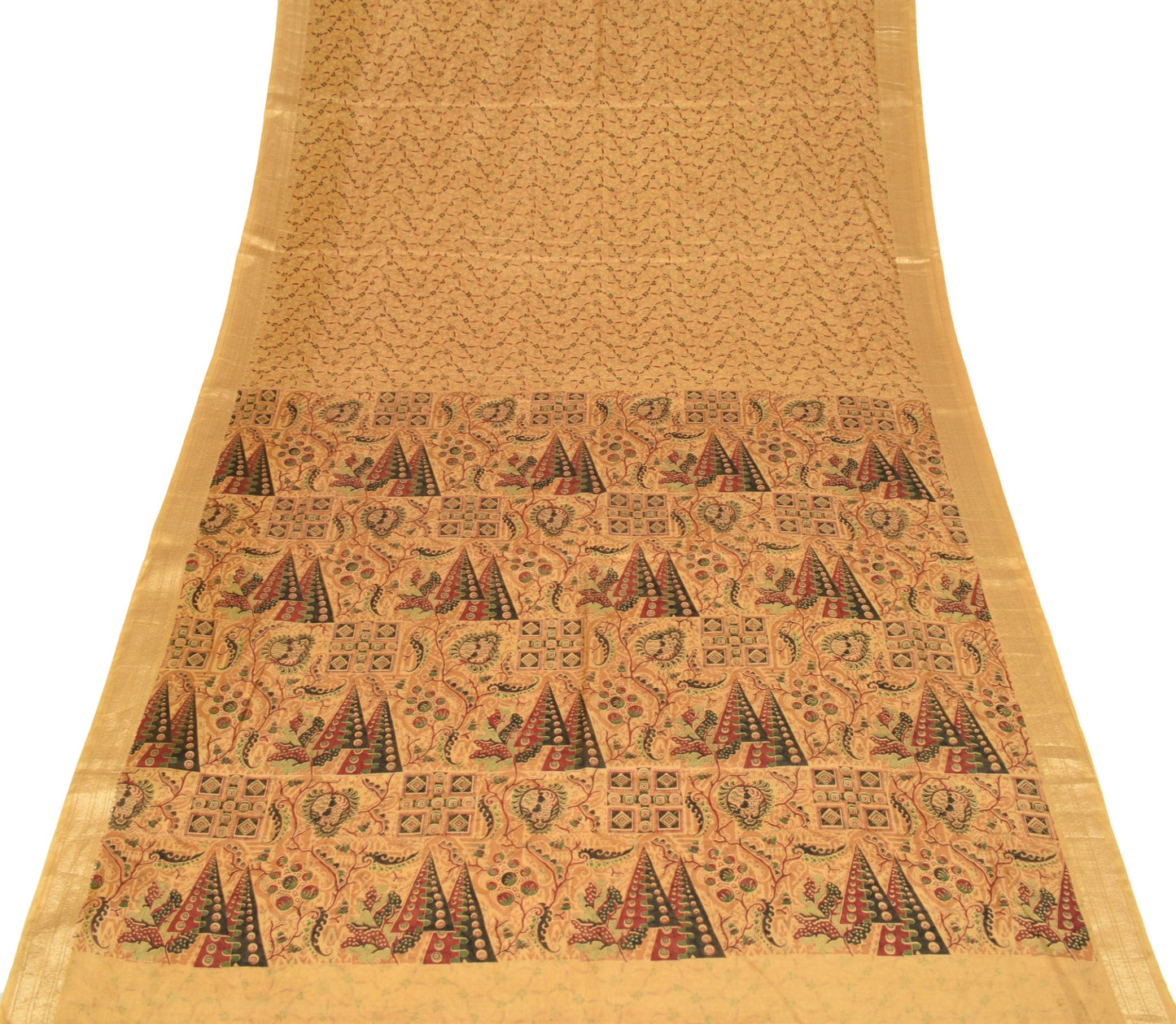 Sushila Vintage Brown Scrap Saree Pure Silk Printed Floral Remnant Sari Fabric