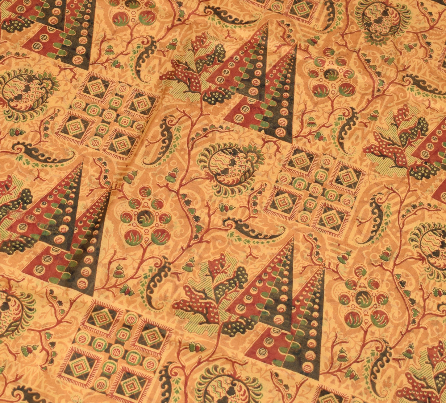 Sushila Vintage Brown Scrap Saree Pure Silk Printed Floral Remnant Sari Fabric