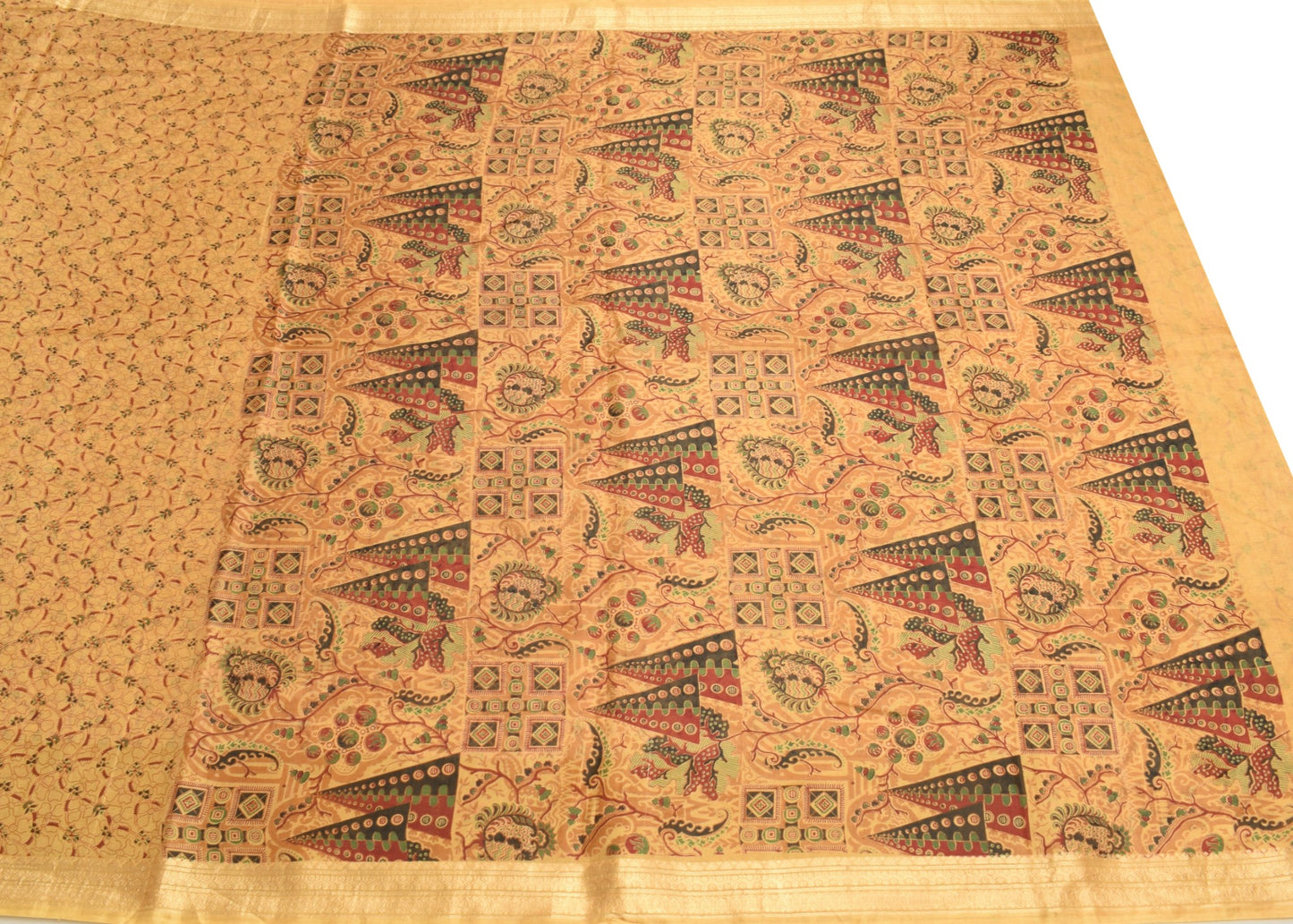 Sushila Vintage Brown Scrap Saree Pure Silk Printed Floral Remnant Sari Fabric