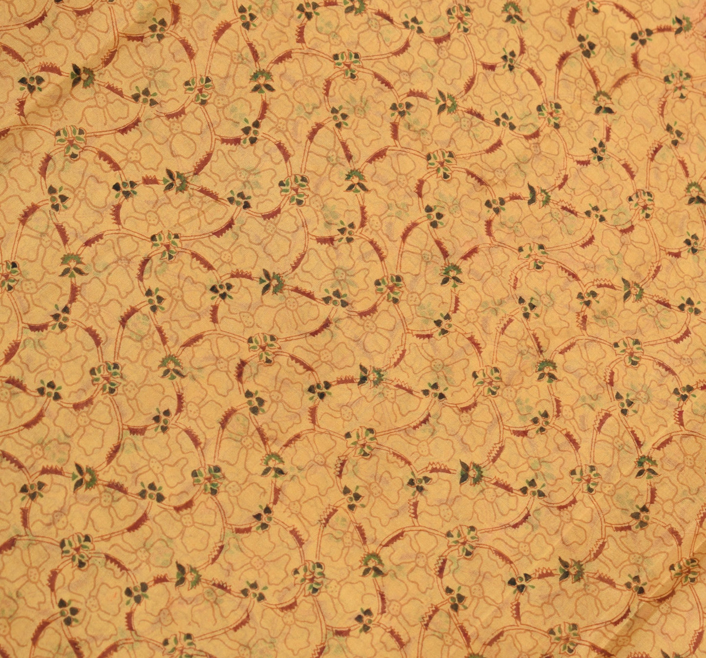 Sushila Vintage Brown Scrap Saree Pure Silk Printed Floral Remnant Sari Fabric