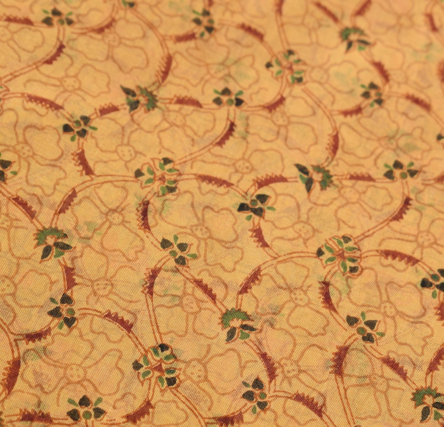 Sushila Vintage Brown Scrap Saree Pure Silk Printed Floral Remnant Sari Fabric