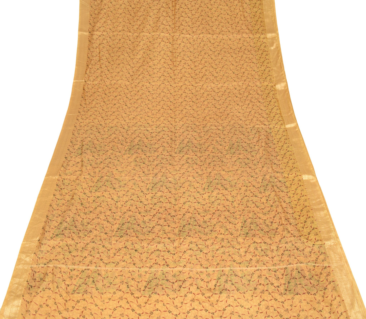 Sushila Vintage Brown Scrap Saree Pure Silk Printed Floral Remnant Sari Fabric