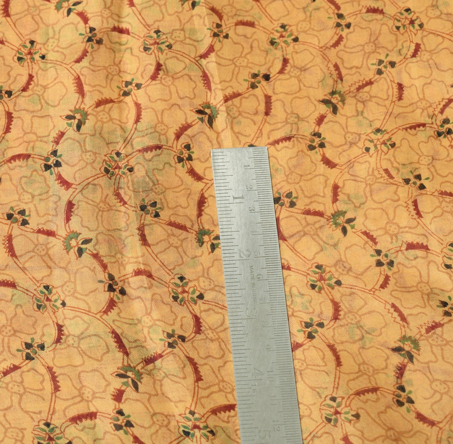 Sushila Vintage Brown Scrap Saree Pure Silk Printed Floral Remnant Sari Fabric