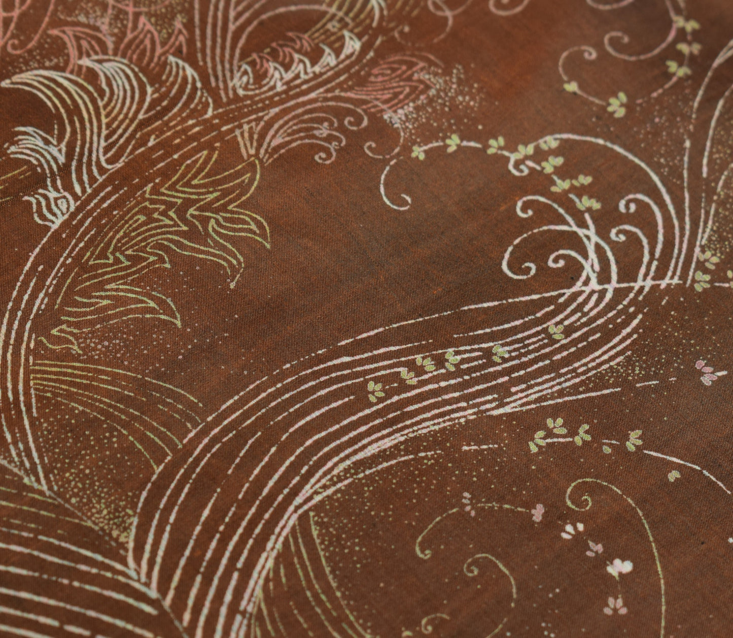 Sushila Vintage Brown Scrap Saree Pure Silk Printed Floral Remnant Sari Fabric