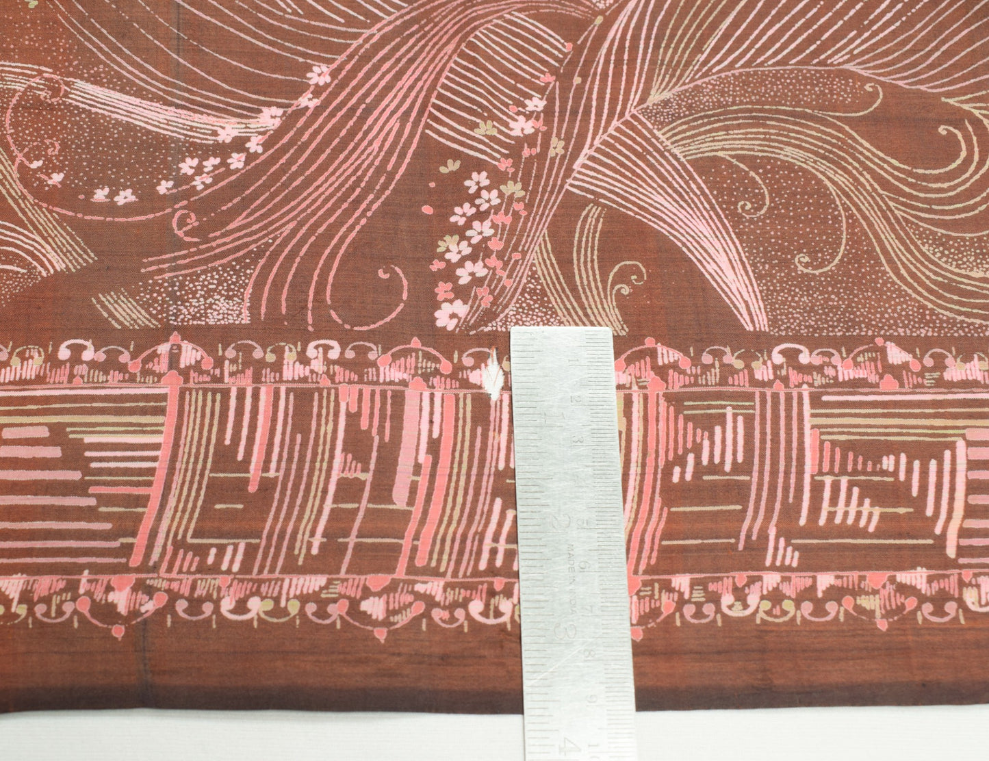 Sushila Vintage Brown Scrap Saree Pure Silk Printed Floral Remnant Sari Fabric