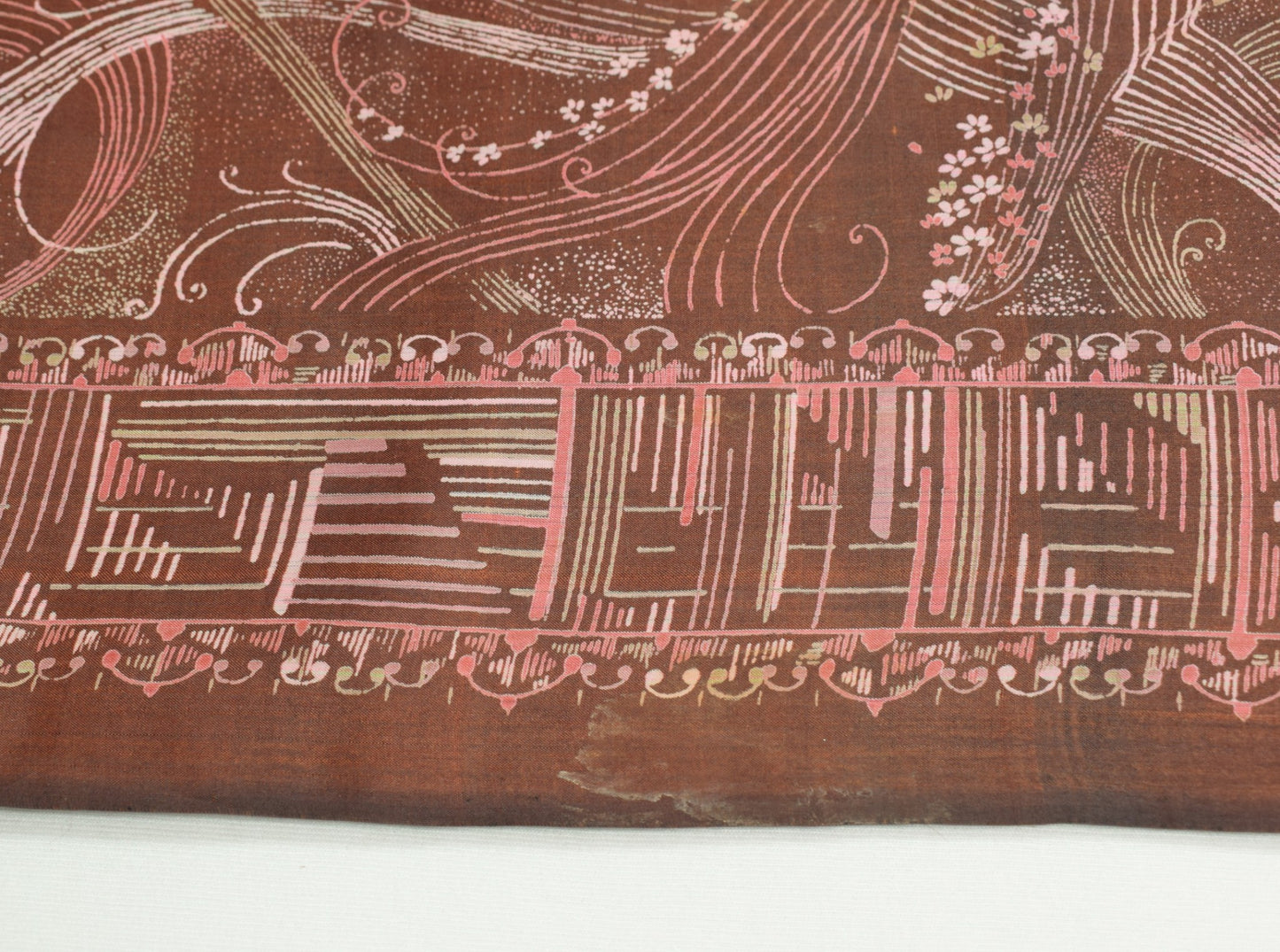 Sushila Vintage Brown Scrap Saree Pure Silk Printed Floral Remnant Sari Fabric