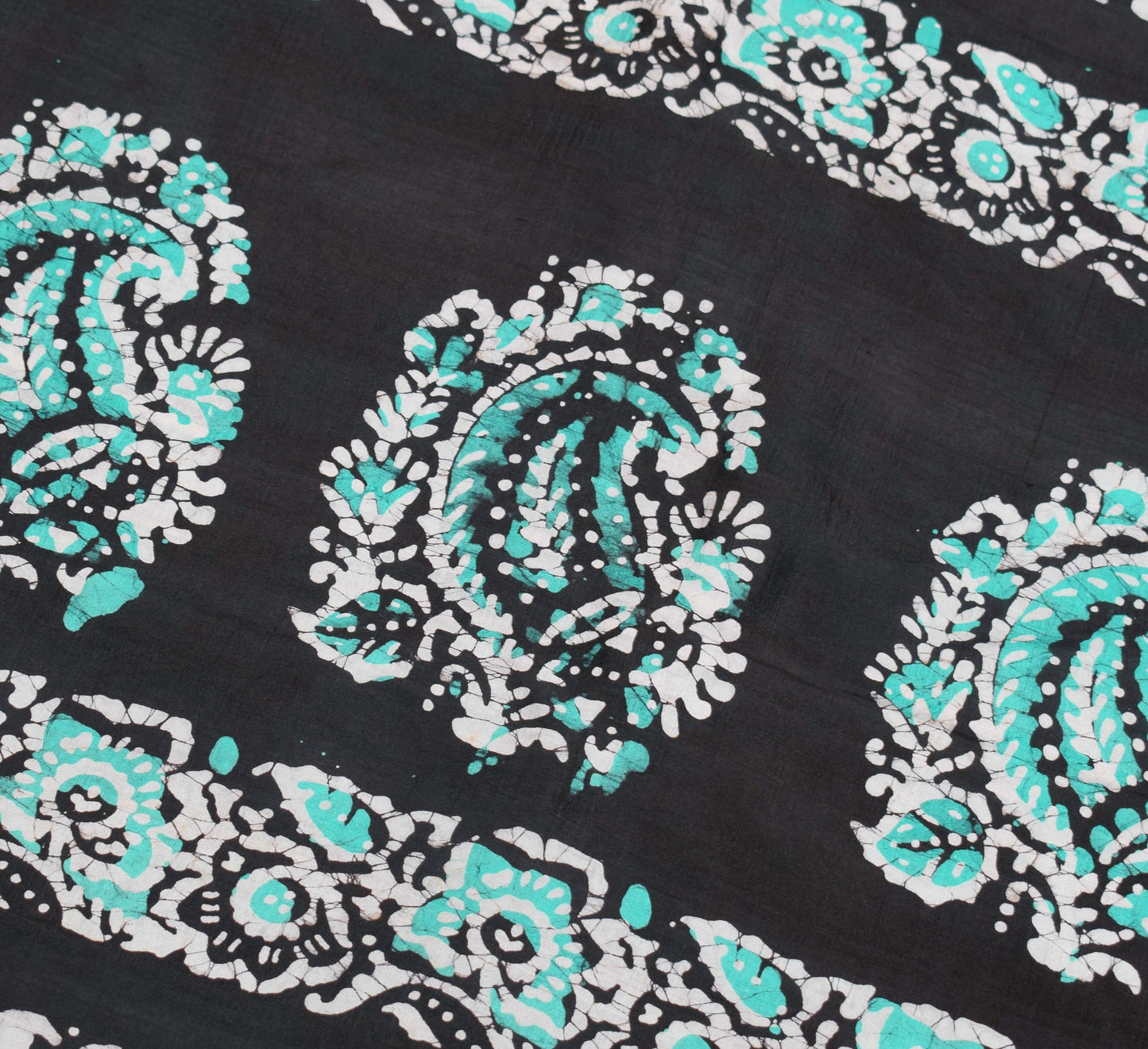 Sushila Vintage Aqua Green Scrap Saree Pure Silk Batik Printed Remnant Fabric