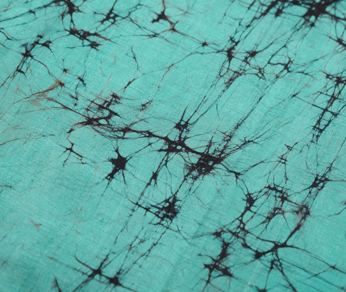 Sushila Vintage Aqua Green Scrap Saree Pure Silk Batik Printed Remnant Fabric