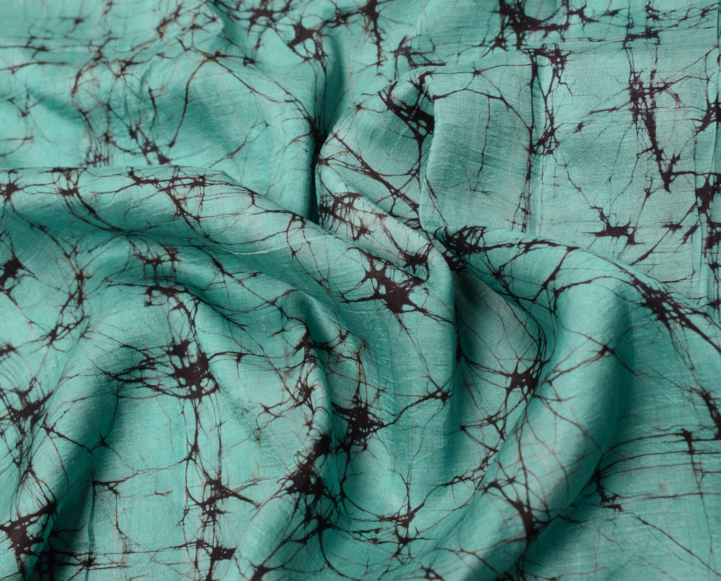 Sushila Vintage Aqua Green Scrap Saree Pure Silk Batik Printed Remnant Fabric