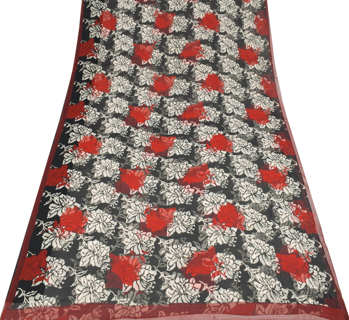 Sushila Vintage Floral Black Scrap Saree Pure Georgette Printed Remnant Fabric