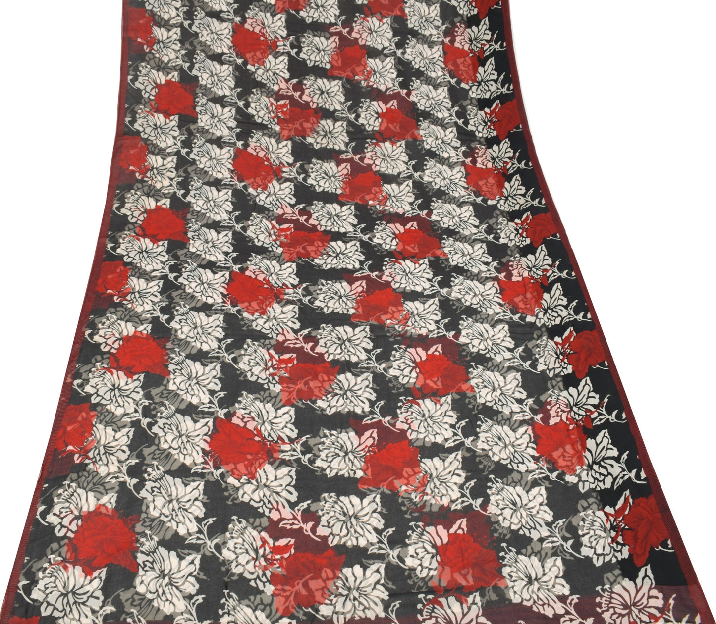 Sushila Vintage Floral Black Scrap Saree Pure Georgette Printed Remnant Fabric