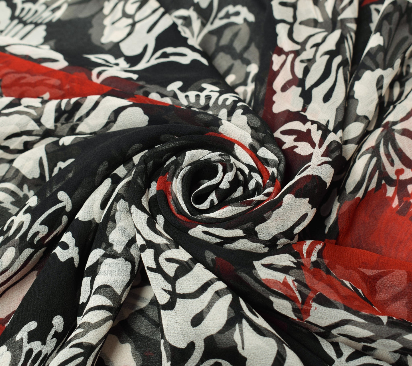 Sushila Vintage Floral Black Scrap Saree Pure Georgette Printed Remnant Fabric