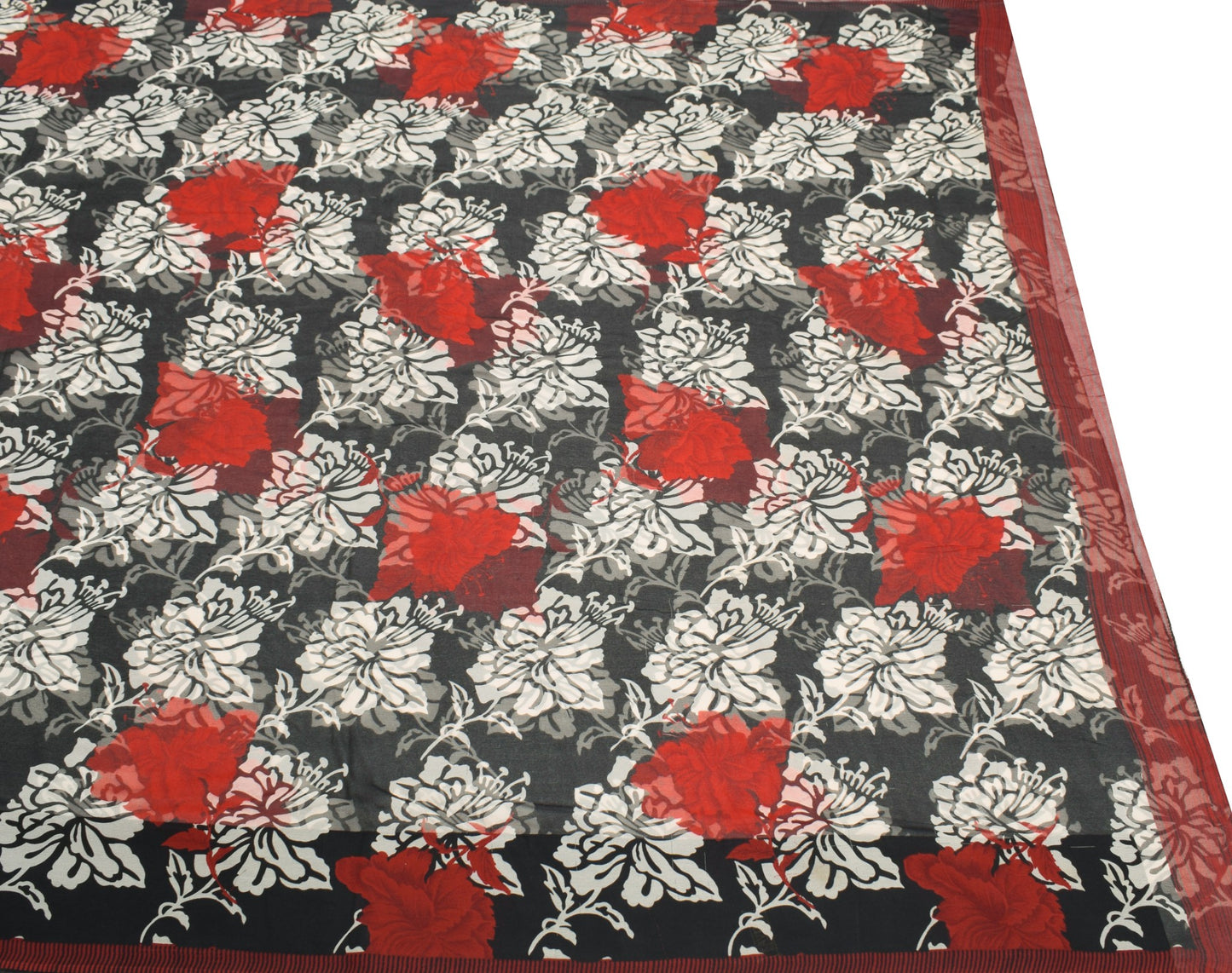 Sushila Vintage Floral Black Scrap Saree Pure Georgette Printed Remnant Fabric