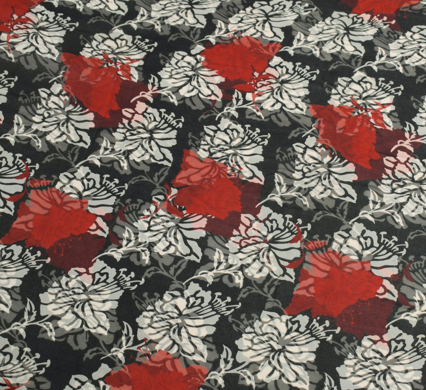 Sushila Vintage Floral Black Scrap Saree Pure Georgette Printed Remnant Fabric