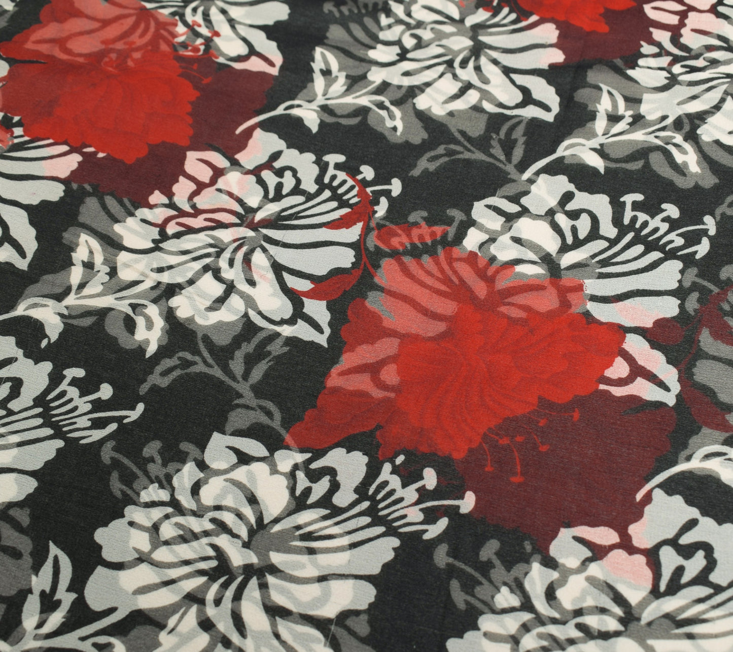 Sushila Vintage Floral Black Scrap Saree Pure Georgette Printed Remnant Fabric