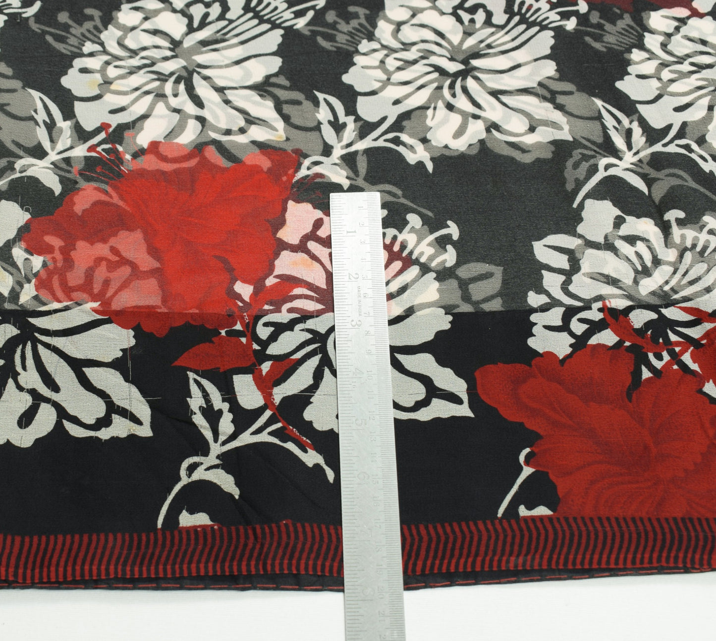 Sushila Vintage Floral Black Scrap Saree Pure Georgette Printed Remnant Fabric