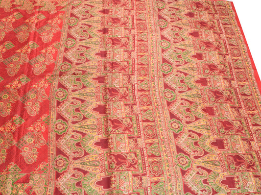 Sushila Vintage Red Scrap Saree Pure Silk Printed Paisley Soft Remnant 6YD Sari