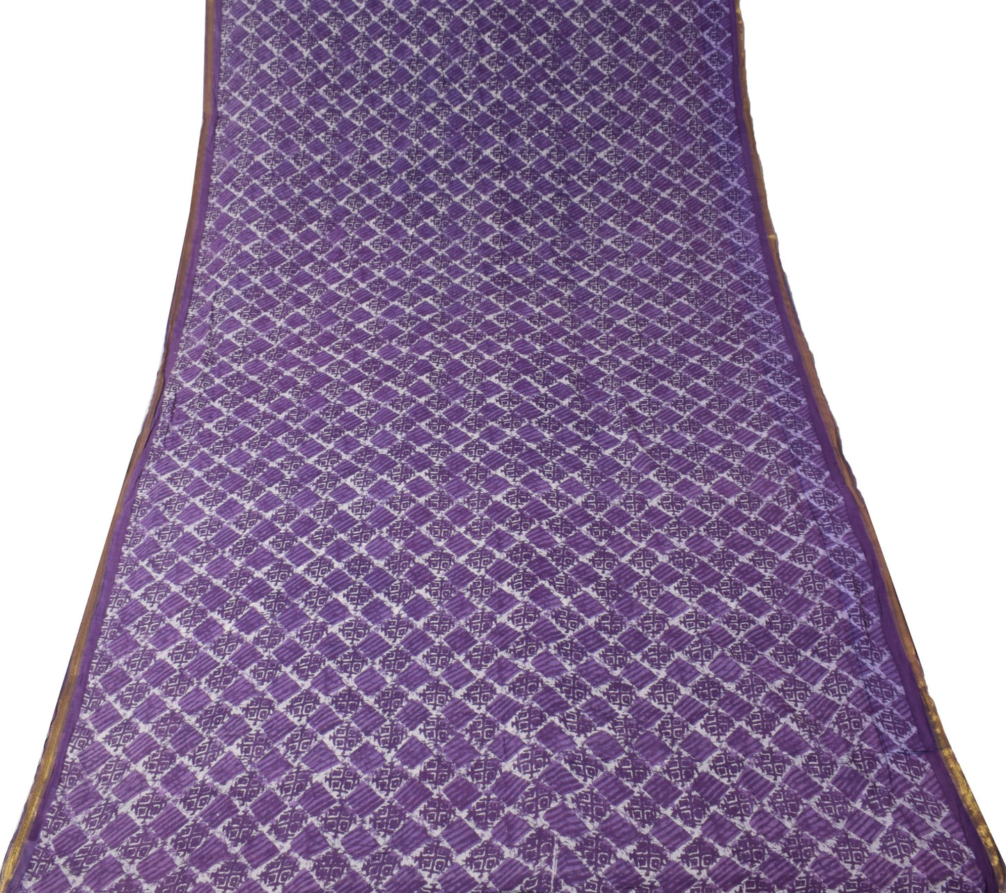 Sushila Vintage Purple Scrap Saree Geometric Pure Cotton Printed Sari Fabric