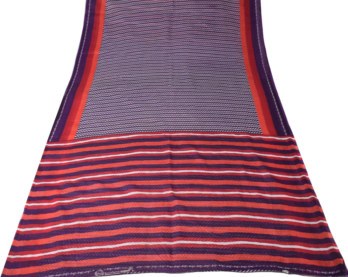 Sushila Vintage Purple Scrap Saree Pure Cotton Printed Floral Sari Craft Fabric