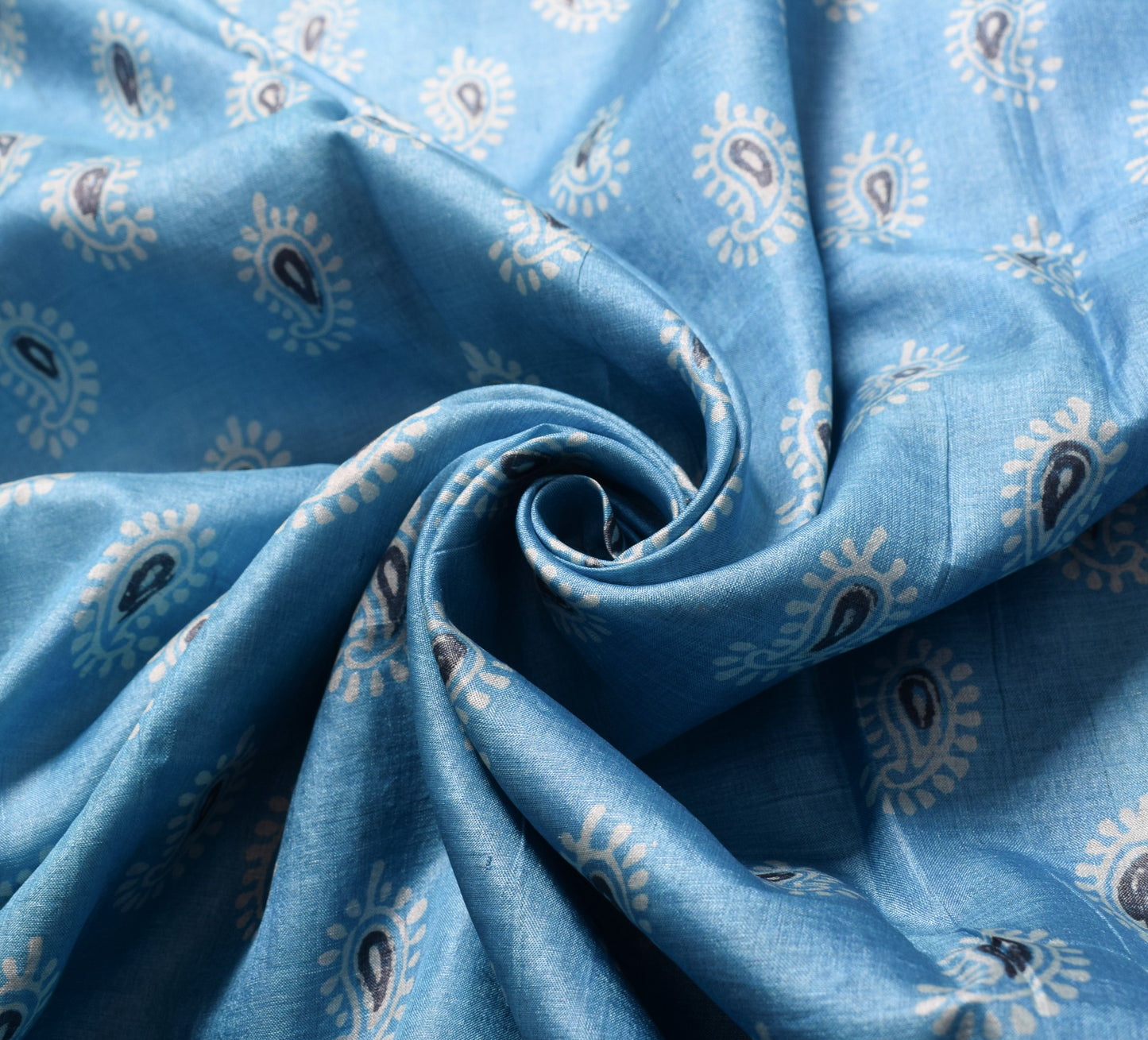 Sushila Vintage Turquoise Blue Scrap Saree Pure Silk Printed Sari Fabric