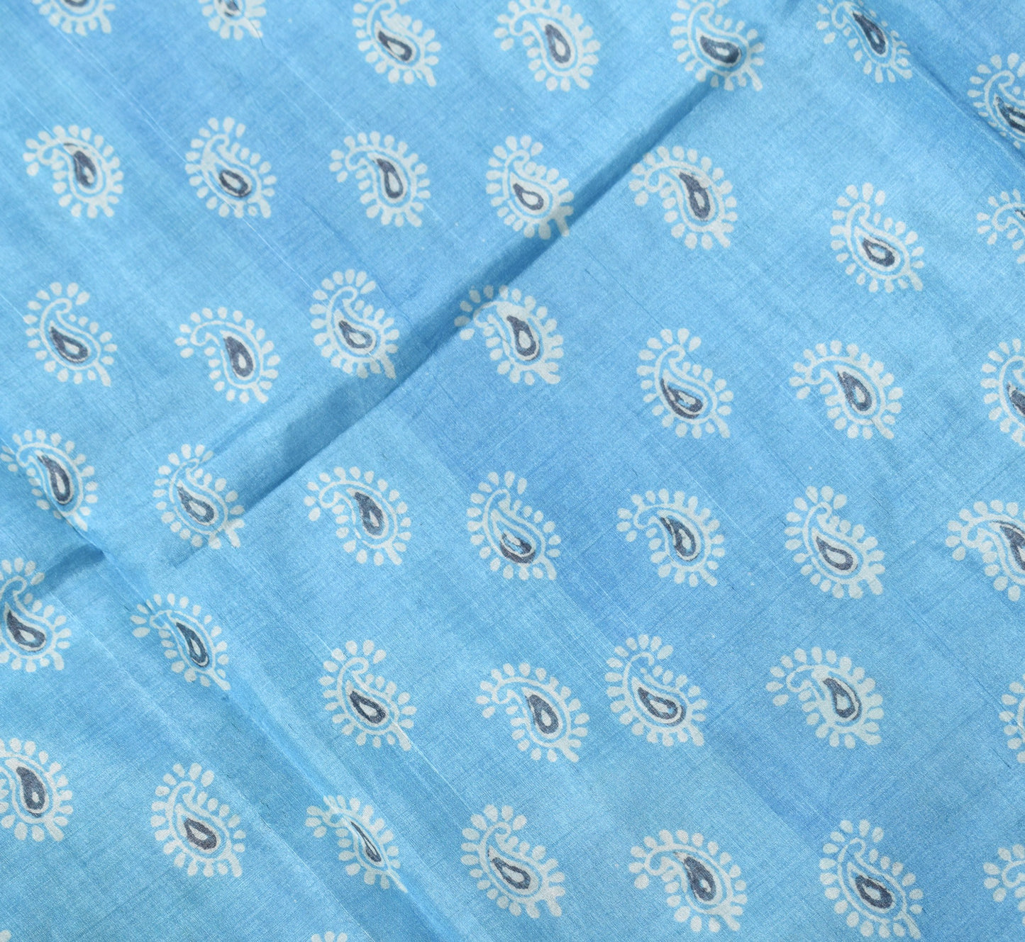 Sushila Vintage Turquoise Blue Scrap Saree Pure Silk Printed Sari Fabric